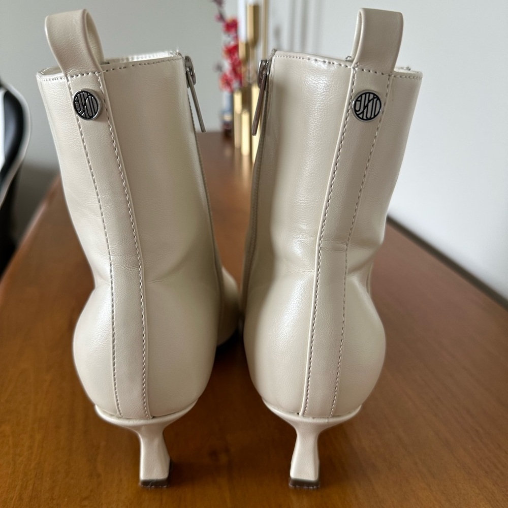 Unisa Cream Kitten Heel Foux Leather Side Zipper Ankle Booties- Chic & Timeless - Picture 4 of 9